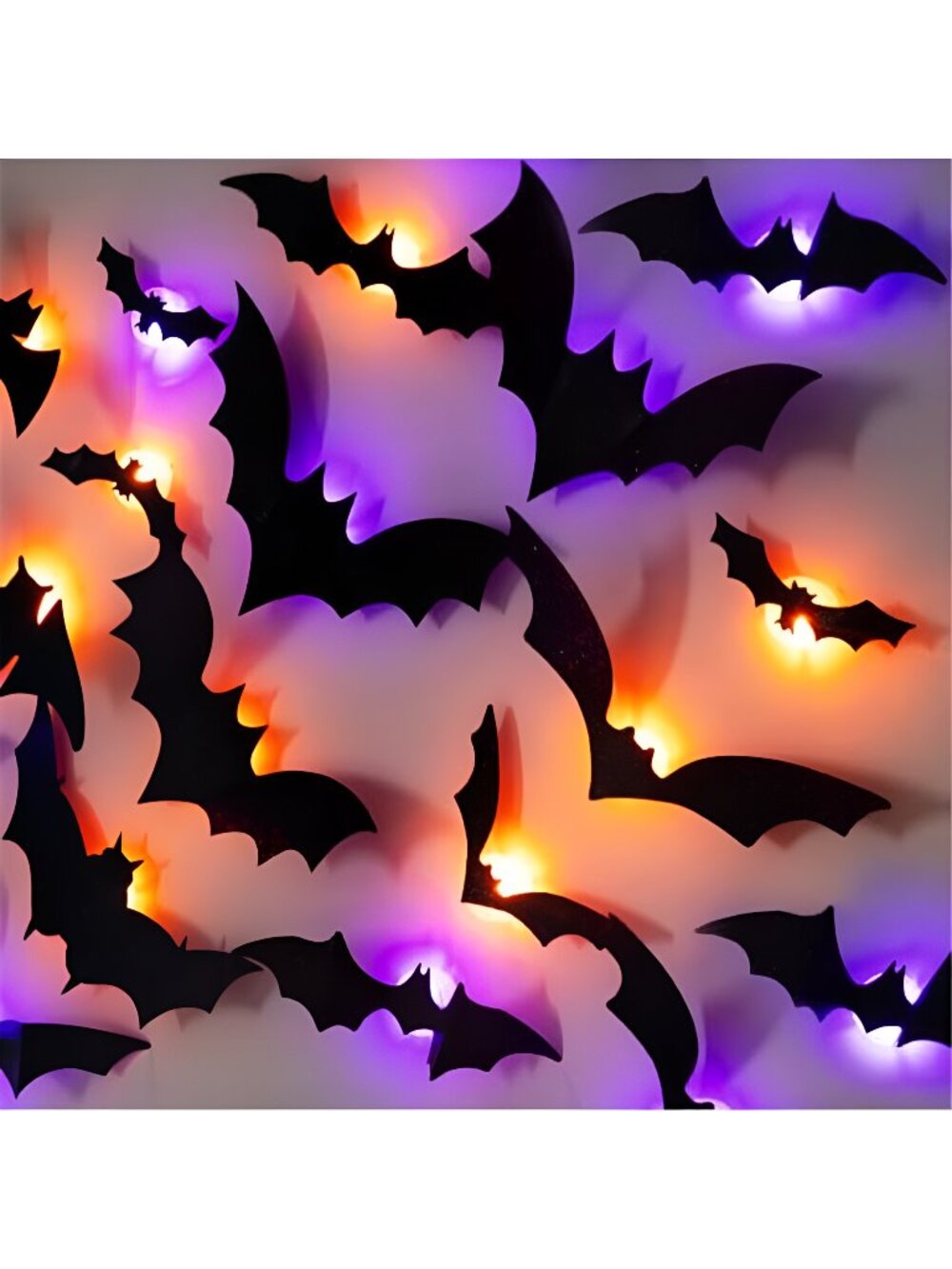 100 PCS Halloween Bats Stickers with 60 Purple and Orange Lights